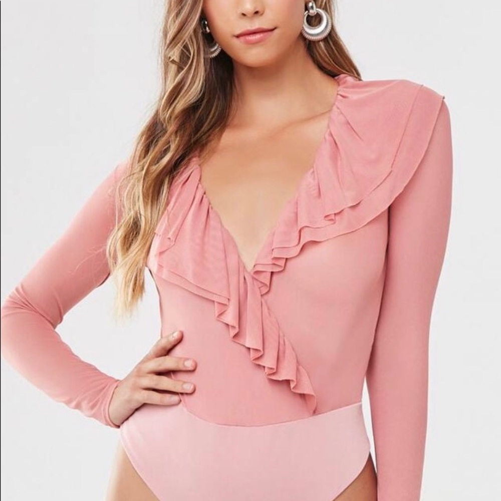 Forever 21 Pink Sheer Mesh Bodysuit